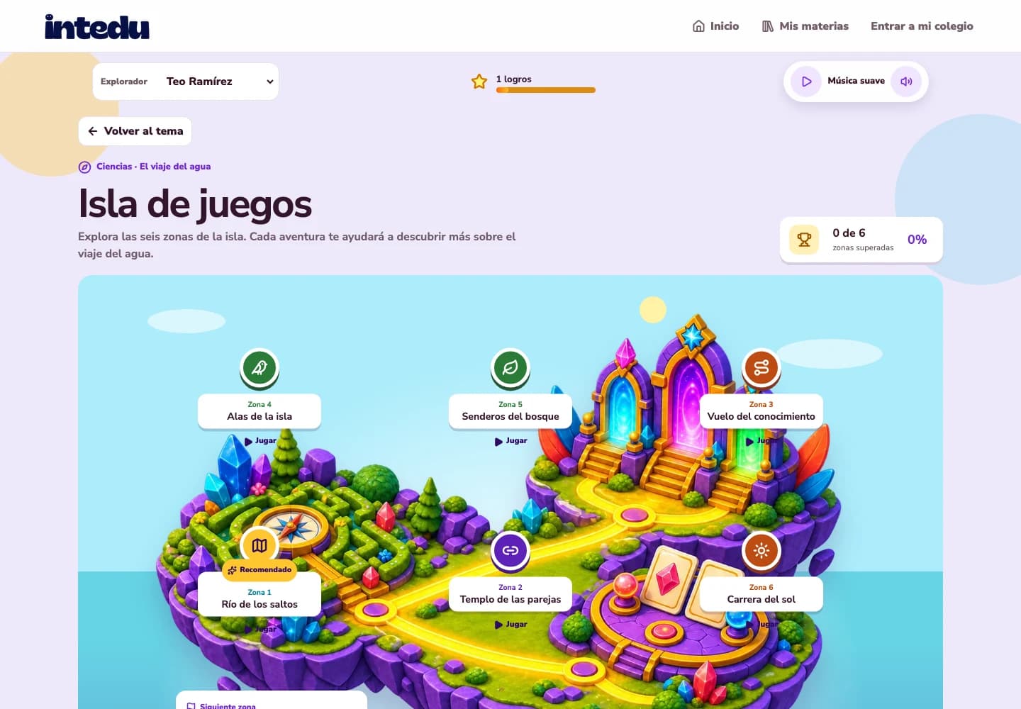 Vista de la isla de juegos de la demo, con sus aventuras disponibles