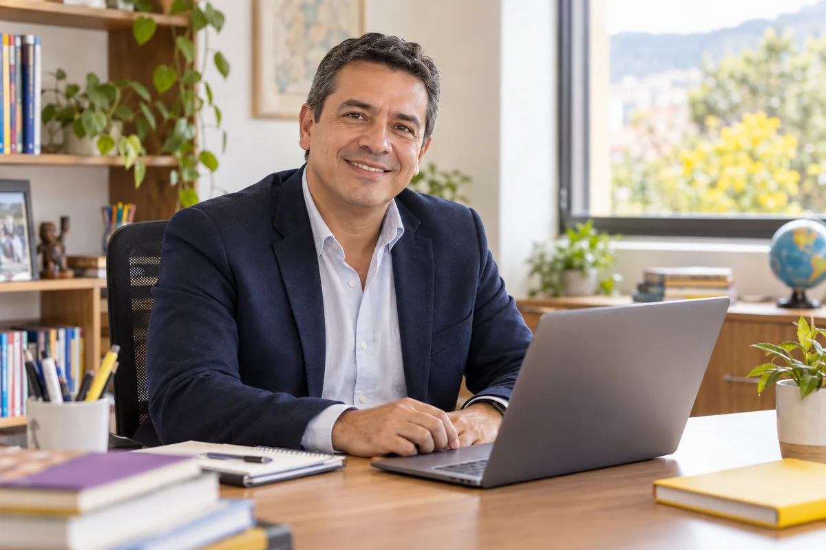 Coordinador trabajando en la oficina del colegio
