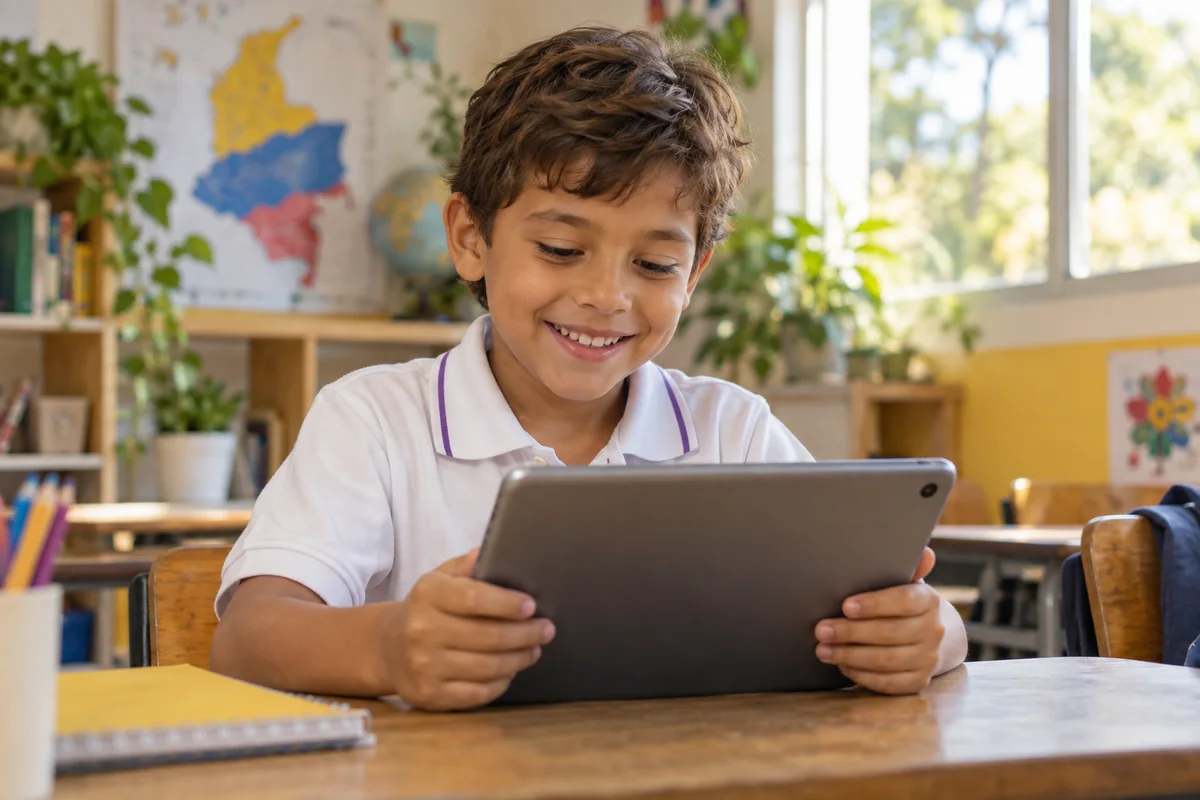 Estudiante explorando una actividad en una tableta