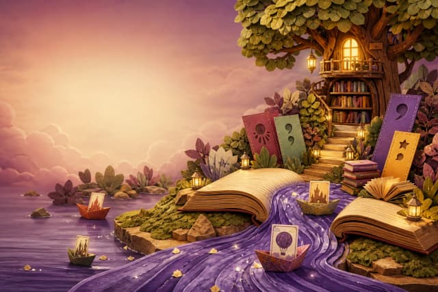 Escena ilustrada de una aventura de lenguaje